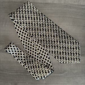 Vintage Stefano Ricci 100% Silk Tie Geometric Black Gold Italy Textured Weave